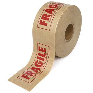 Fragile Printed Reinforced Kraft Tape 3″ x 450 ft – Water‑Activated Gummed Tape